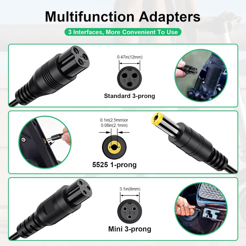 nvmw 3 in 1 Replacement Charger for 2A 42v/36v 3 Claw (8mm/12mm) Female Port (5.5mm*2.5mm Universal 2.1mm) for, Jetson, Swagtron, Gotrax,Swagway,Razor - Image 4